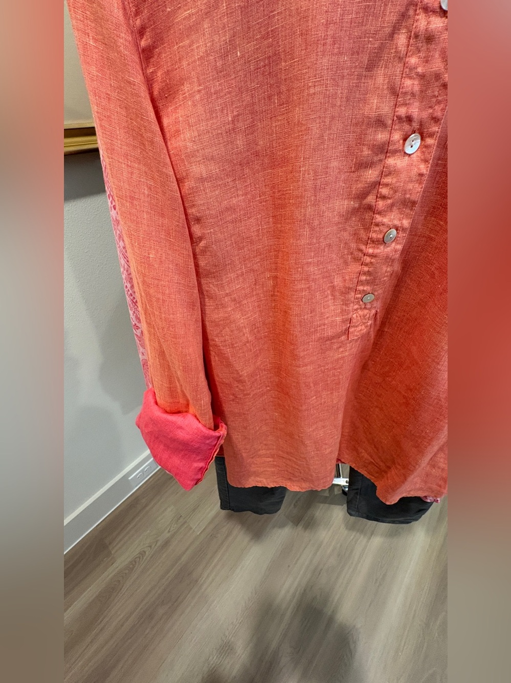J. Jill Linen Orange Band Collar Button Popover Long Sleeve Top Sz Medium Tall - Picture 8 of 13